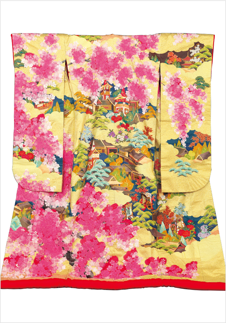 明綴(ｻｶﾞﾗ刺繍)　雲桜山峰桜花京路の調べ 【No.21208】